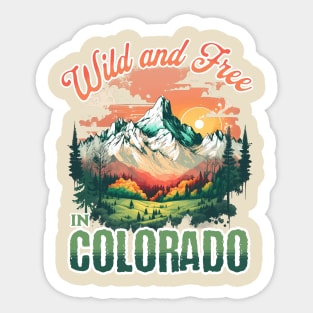 Wild and Free in Colorado Mountain Nature Outdoors Retro Vintage Sticker